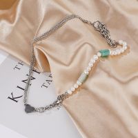 [COD] New niche design freshwater pearl necklace jade hip-hop titanium steel love splicing contrast national tide sweater chain