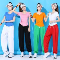 ❒∈✵ Tingzimei Square Dance Clothing Spring And Summer New Suit Pure Cotton Sports Group Dance Aerobics Performance Practice Clothing