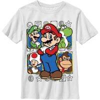 2023 NEWNintendo Super Mario Biqi Cool Overlord Yoshi Cooper พิมพ์ผู้ชายผ้าฝ้ายรอบคอสั้นเสื้อยืดเด็กชายหญิงเสื้อ