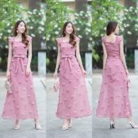 Aya_Shop เสื้อผ้าแฟชั่น Maxi Dress  เดรสออกงานสีชมพู พร้อมส่ง