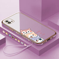 (คลังสินค้าพร้อม) เคสเคสมือถือสำหรับ Realme C20 /C20A /Realme C11พร้อมฟรีสายคล้อง + การ์ตูนสุนัขชุบขอบสี่เหลี่ยมฝาหลังนิ่ม