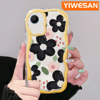 "YIWESAN เคสสำหรับ Realme C30 C30s C31 C33,Narzo 50i C55 Narzo Prime Narzo N55 50A ภาพวาดน้ำมันเคสสีดำสวยลายดอกไม้สีสันสดใสเคสป้องกันซิลิโคนนิ่มเคสโทรศัพท์โปร่งใสกันกระแทกเคสใส"