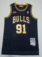 ขายดีของผู้ชายชิคาโกบูลส์ #91เดนนิสร็อดแมน Mitchell Ness 1997-98เสื้อเจอร์ซีย์ไม้เนื้อแข็งคลาสสิก-สีดำ