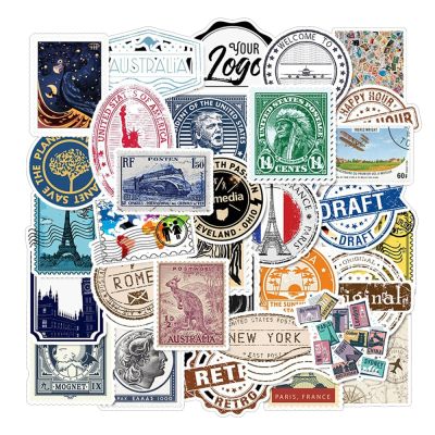 10/30/50pcs Vintage Stamp Stickers Landmark Building DIY Decals Toy Travel Suitcase Laptop Luggage Waterproof Graffiti Sticker Stickers Labels