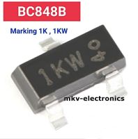 (10ตัว) BC848B , BC848 , Marking 1KW , 1K , SMD Transitor NPN 0.1A 30V SOT-23