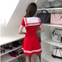 Japanese School Uniform party sailor dress plus size women patchwork short Sleeve V-Neck Zipper womens clothing summer Hot