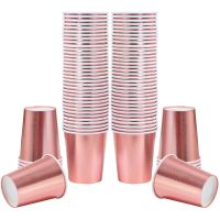 ☑✾✽ Folha de ouro descartável Cup Tableware Packs Rose casamento festa aniversário bebendo suprimentos 100 9oz