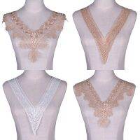 1Pc V Neck Embroidered Lace Neckline Collar Guipure Applique Trims Clothing Sewing Supplies Fabric  Material