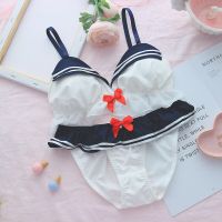 Japanese Lolita Navy Lingerie with Panties Sweet Cute Sailor Underwear Cos Sexy Bow Bras Set Kawaii Women Student Bralette