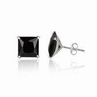 ต่างหูผู้หญิง/ผู้ชาย เงินแท้ 925 Sterling Silver Earring ฝังพลอยสีดํา Black Cubic Zirconia SQ ขนาด 8mm