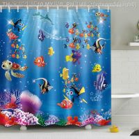 【CW】❦☞♀  Cartoon Undersea Shower Curtain And Sea Extra Polyester Fabric Kids Bathtub