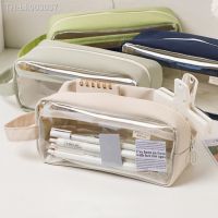 卍▽ Storage Bag Pencil Bag with Handle Transparent Visible Design Large Capacity Korean Style Kids Clear Stationery Daily Use