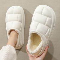 ☃ Winter Warm EVA Waterproof Women Men Plush FLat Cotton slippers Indoor Slippers Furry Home Thick Platform Non slip Couples Shoes