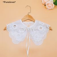 Purelove ปกเสื้อปลอม ผ้าฝ้าย แต่งลูกไม้ ลายสก๊อต สีขาว ถอดออกได้ สไตล์เร สําหรับผู้หญิง