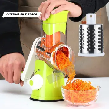 LHS Rotary Cheese Grater Stainless Steel Manual Handheld Cheese Shredder  Grater Walnuts Grinder with 3 Interchangeable Drum Blades for Chocolate