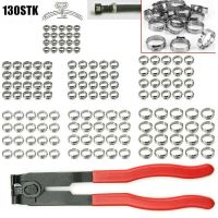 130Pcs/1Set 304 Stainless Steel Single Ear Stepless Hose Clamps Clamp Assortment Kit Crimp Pinch Rings For Securing Pipe Hoses Coil Springs