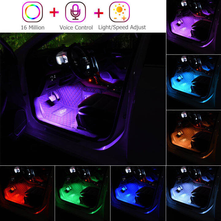 ไฟตกแต่ง-lampu-hias-ภายในรถ-led-rgb-แผ่นเรืองแสงโดยรอบอัตโนมัติชาร์จไฟริ้วสายไฟเท้า