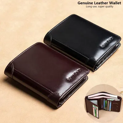 Mens Wallets RFID Blocking Genuine Leather Trifold Business Short Purse Wallet for Men with ID Window and Credit Card Holder