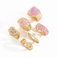 6Pcs/set Fashion Women Rings Aesthetic Heart Rings Fashion Rings Butterfly Rings Women Rings Letter Rings