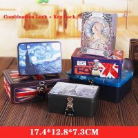 Tin Box Lockable Small Storage Box Cosmetics Jewelry Desktop Storage Box Iron With Lock Password Case Sundries Box