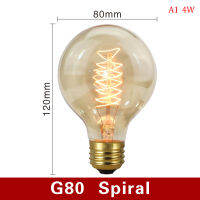 Retro Edison Bulb E27 220VLight Bulb G80 Filament Incandescent Spiral Lamp