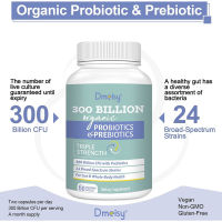 Dmeisy Probiotics 300 Billion CFU 24 Strains Probiotics with 15 Organic Herbs Prebiotics, 60 Vet Capsules