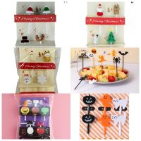 Christmas Halloween Creative Cartoon Fruit Fork Set Plastic Small Fork Sweet Mouth Fork Cute Portable Fruit Toothpick Cake Forks