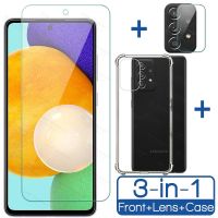 For Samsung a52 a72 a32 a42 a12 a02 a02s 5g 4g 3in1 Transparent Case on For Galaxya52 a525g a72 Tempered Glass Camera Film Cover