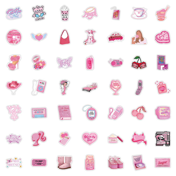 100pcs-set-y2k-millennium-stickers-barbie-pink-decorate-laptop-luggage-ledger-toys-waterproof-stickers