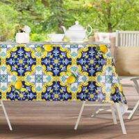 [CW] Lemon Floral Rectangular Tablecloth for Table Wedding Decoration Anti-stain