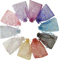 100pcs/lot Adjustable Drawstring Pouch Bags for Wedding Gifts Transparent Organza Jewelry Pouch Gold Heart Star Mesh Package