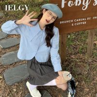 IELGY เสื้อเชิ้ตเสื้อเชิ้ตแขนยาวผู้หญิง,เสื้อเชิ้ตฝรั่งเศสตัวสั้นพอดีตัวสำหรับผู้หญิงดีไซน์ใหม่