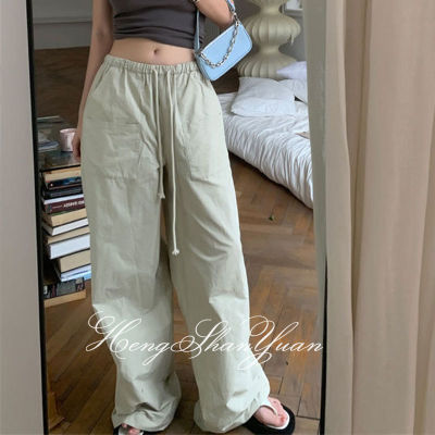 HengShanYuan Womens Trousers Y2K Style Pants European and American Style Cargo Pants High Waist Loose Wide Leg Pants