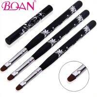 BQAN 4 6 8 10 Nail Art UV Gel Brush Polish Paint Nail Oval Brush Black Wooden Handle Carved Flowers Manicure Nail Tools