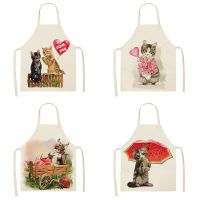 Sleeveless Kitchen Apron for Women  Cotton Linen Bibs  Pinafore  Home Cooking  Cute Cat  Household Cleaning Aprons