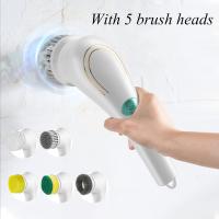 5-in-1 Multifunctional Electric Cleaning USB Handheld Kitchen Bathtub Brush Dishwashing Household Cleaning with 5 Brush Heads