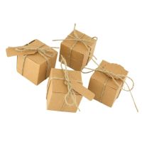 10//20/50Pcs Kraft Paper Candy Boxes Square Wedding Favor Gifts Box With Rope Tag Baby Shower Wedding Birthday Party Decoration Pipe Fittings Accessor