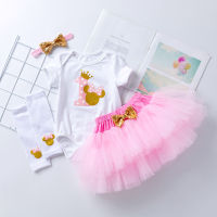 First Birthday Baby Girl Clothing Set Newborn Cotton bodysuits+Pink Tutu Skirt+Leg warmers+headband 4pcsSets Infant Clothes