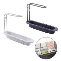 Telescopic Sink Drain Rack Soap Sponge Holder Self Adhesive Kitchen Paper Towel Holder Punch Free Roll Kitchen Acces