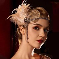 GEREBE ผ้าโพกศีรษะเจ้าสาว ที่คาดผมสตรี วินเทจ Gatsby ชุดคอสเพลย์ Headwear ปาร์ตี้แต่งหน้า อุปกรณ์เสริมผม ที่คาดผมสำหรับการแสดงบนเวที แถบคาดศีรษะคริสตัล เพชรประดับเพชร อุปกรณ์ผมปาร์ตี้ หมวกประดับขนนก ที่คาดผมสไตล์เกาหลี วงผมเลื่อม