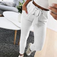 HOT14★Hot 2021 Women Elastic Waist Harem Solid Pants Pockets Lace Up High Waist Cal Pencil Pants Female Comfortable Trousers