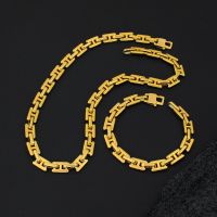 Womens Mens Jewelry Gold Silver Color Stainless Steel Geometric Thick Chain Necklace Bracelet Set Punk Modern Popular Choker