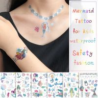 Tattoos for Kids Cartoon Silver Gold Tattoo Sticker Sea Mermaid Temporary Fashion Tattoos Children Girls Hand Tattoo 160*120mm Stickers