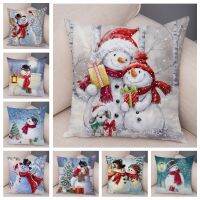 Cute Cartoon Snowman Cushion Cover Decorative Christmas Pillowcase Soft Plush Pillowcase Kids Room Sofa Cart