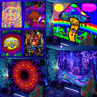 UV Reactive Psychedelic Fluorescent Tapestry Mandala Home Decor แขวนผนังคาถา Skull Spaceman Bright ภายใต้แสงสีฟ้า