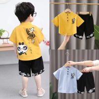 CNY Baby Boys Girls Summer Suit Handsome Kids Cotton Linen Hanfu Short Sleeved Children Tang Suit Chinese Style Set