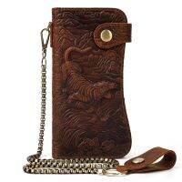 ZZOOI Unisex Chains Wallets Genuine Leather Tiger Design Wallet Male Long Coin Purse Boy Money Phone Organizer Cell Phone Clutch Bag