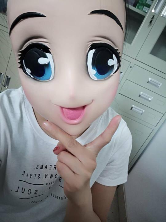 Hot!!!Big Eyes Girl Full Face Latex Mask Half Head Kigurumi Mask Cartoon  Cosplay Japanese Anime Role Lolita Mask Crossdress Doll 