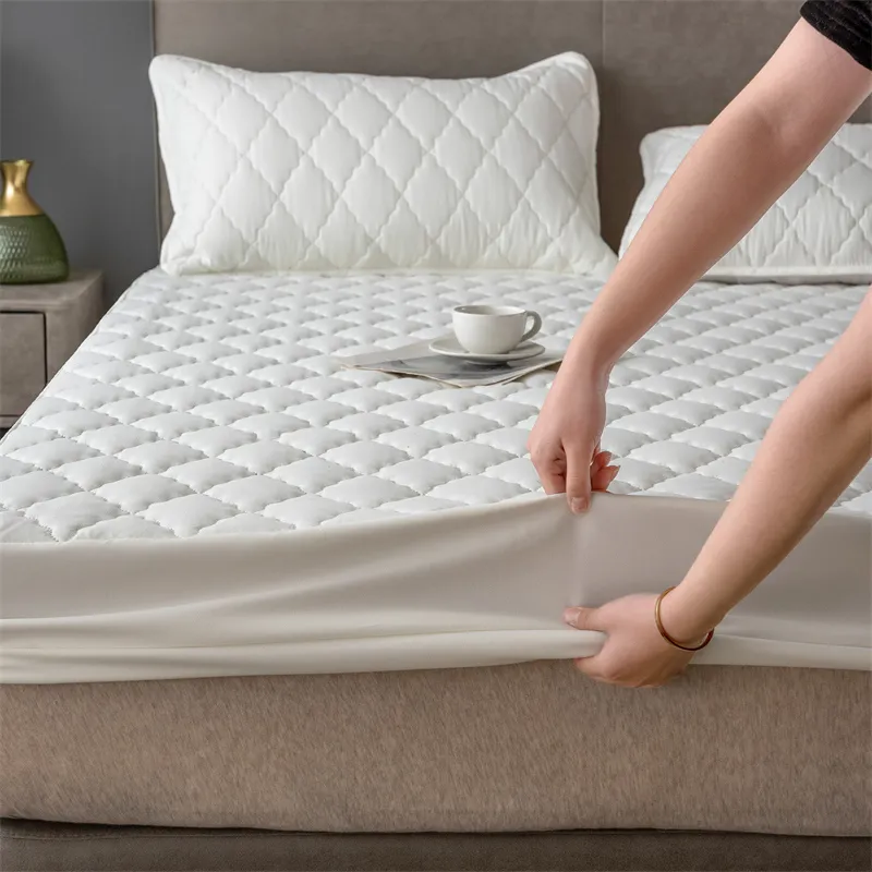 Quilted Waterproof Bed Sheet with Elastic Queen King Size Solid Color Mattress  Protector for Double Bed Cover Mattress Cover ( No Pillowcase )