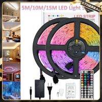 {ItalyNest shop}หลอดไฟแถบไฟ LED SMD 5050 RGB,ทั้งชุด5ม. 10ม. 15ม. พร้อมอะแดปเตอร์ไฟ DC12V 44key IR ระยะไกลยืดหยุ่น